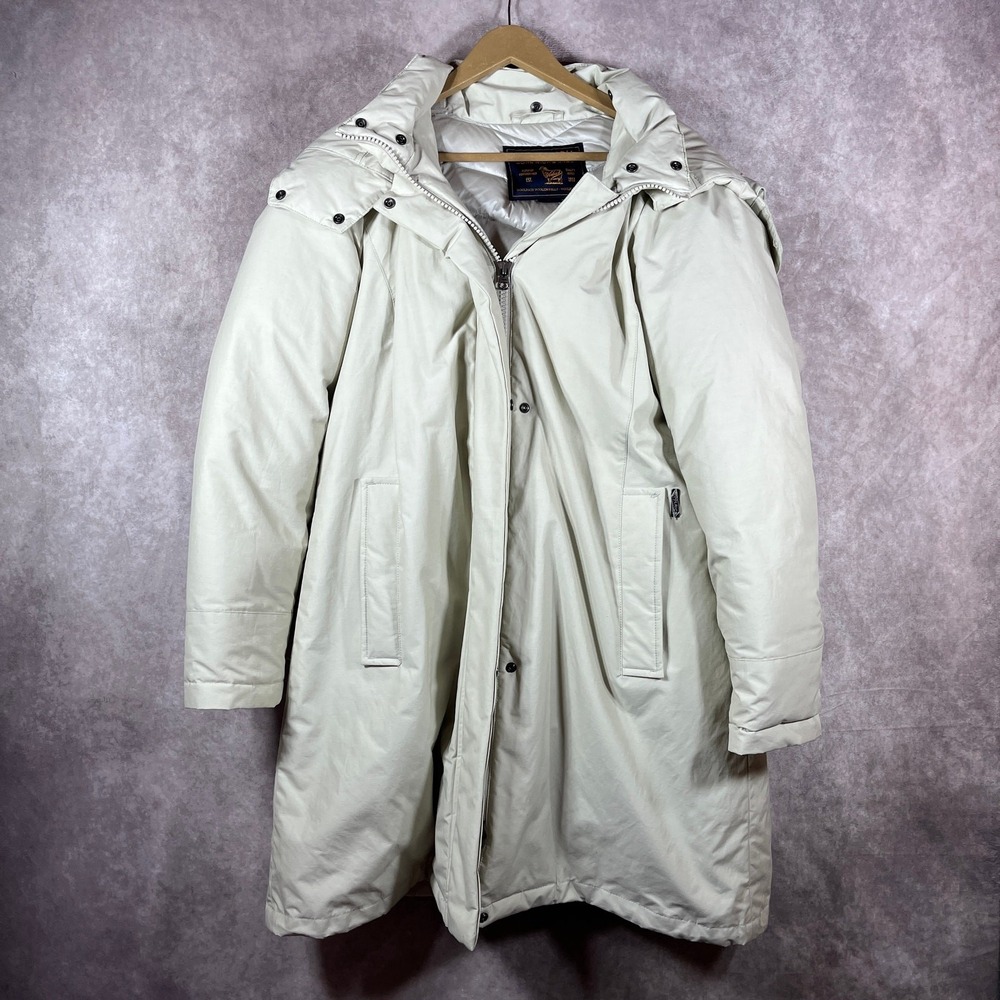 Woolrich Duck Down Military Parka Coat Womens XL Cream Fur Hood Zip Up